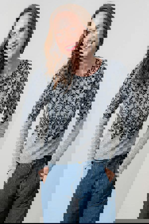 Angela Printed Knit Top Grey | Lily and Me Clothing