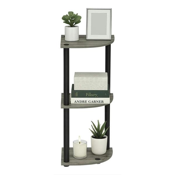 WALPLUS Contemporary Turn-N-Tube 3-Tier Corner Display Rack Multipurpose Shelving Unit, French Oak Grey/Black for Living Room