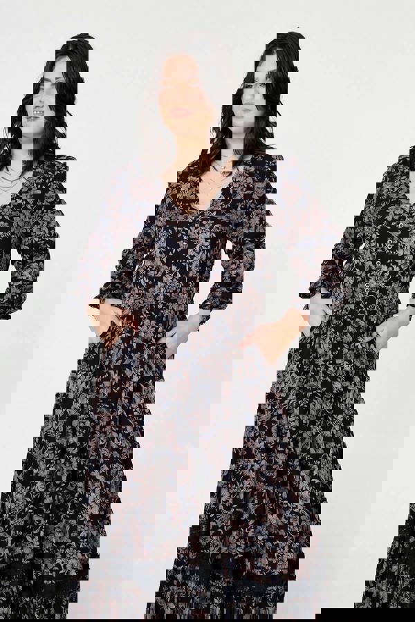 Navy | Curve Floral Lace Long Sleeve Maxi Dress