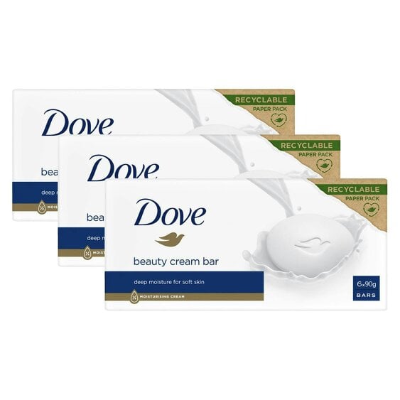 Dove Orignal Moisturising Beauty Cream Bar for Soft & Smooth Skin, 6x90g, 3 Pack