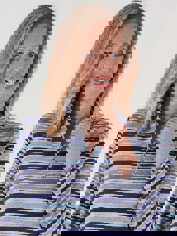 PennyPlain Stripe Zipped Funnel Neck - Navy