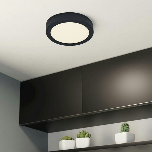 EGLO Fueva 6 Ultra-Slim Surface-Mounted Integrated Black Round LED Light WBS