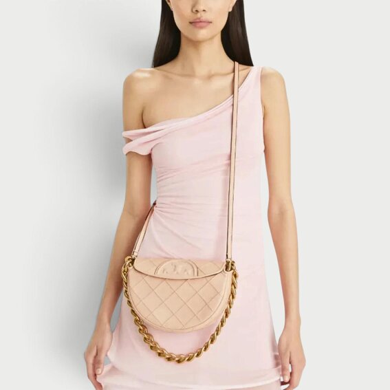 Tory Burch Fleming Soft Grain Mini Crescent Bag Blush Pink
