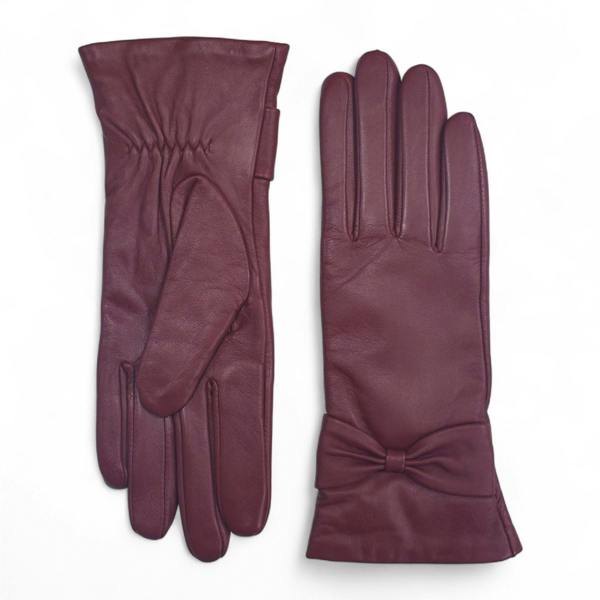 Infinity Leather Womens Italian Leather Winter Bow Design Soft Wool Lining Gloves - L-GLV-401