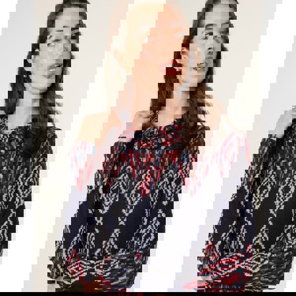 Blue Vanilla Printed Draped Cowl Neck Long Sleeve Dress