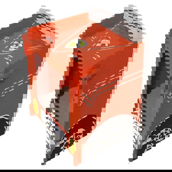 Top view of the nightstand showing off the car themed graphics.