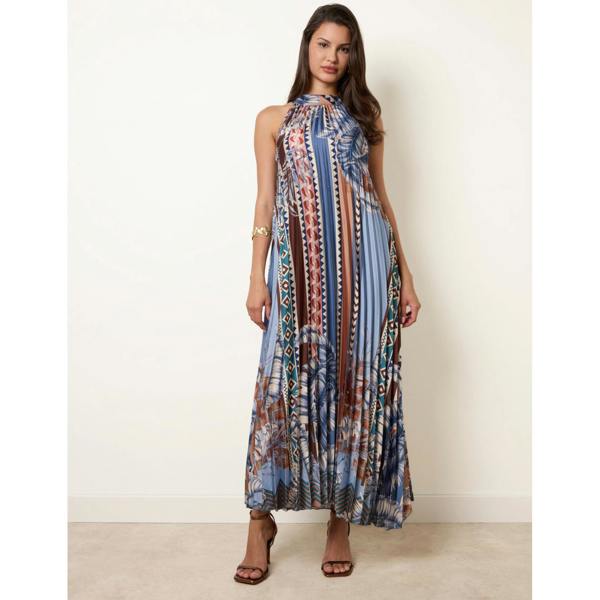 Blue Vanilla Satin Pleated Dress