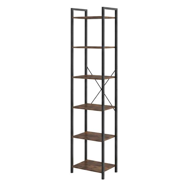 Levede Book Shelf 6-Tier Narrow Shelves Space-Saving Steel Bedroom Walnut Brown