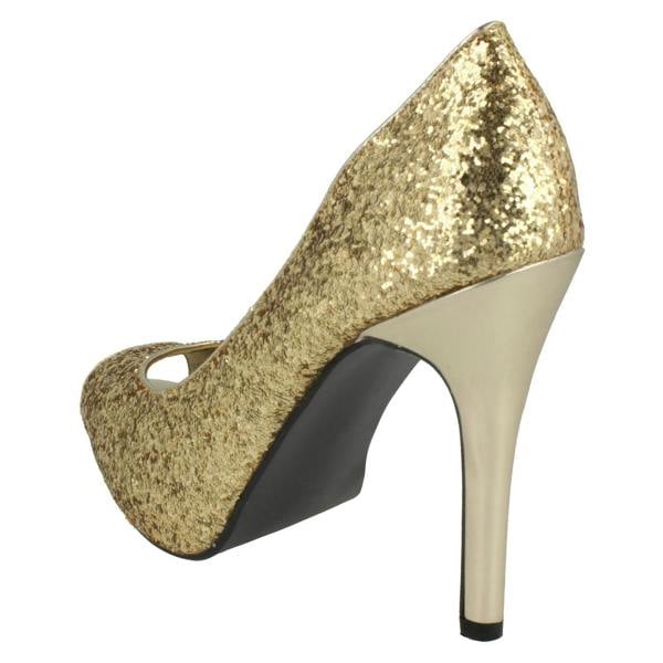 Spot On Ladies Spot On Glittery Slip On Party Heels