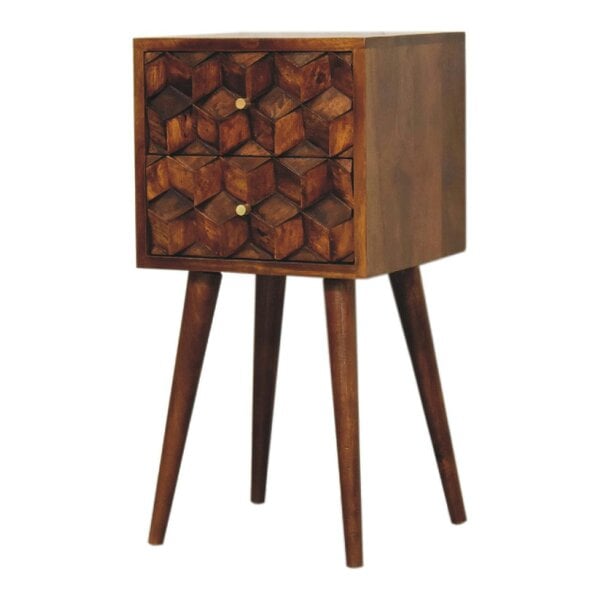 Wyld Haus Olbia Mini Chestnut Mango Wood Cube Pattern 2 Drawer Bedside Table