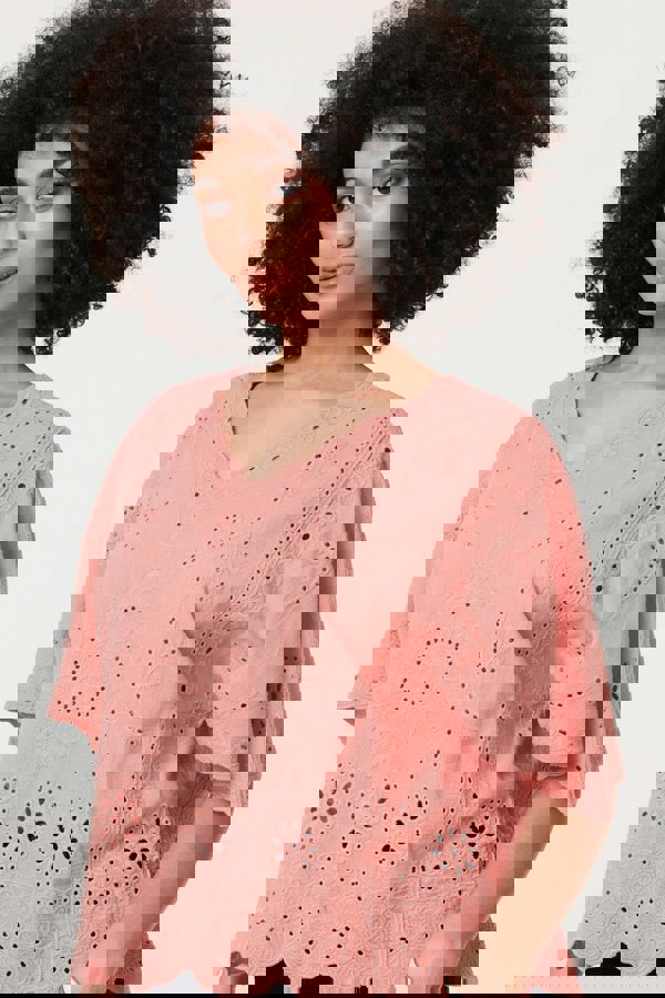 Pink | Broderie Anglaise Angel Sleeve Blouse
