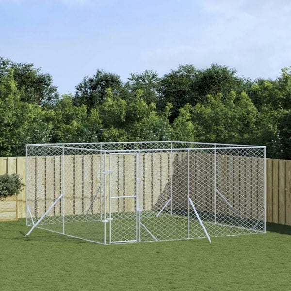 Berkfield Outdoor Dog Kennel Silver 4x4x2 m Galvanised Steel