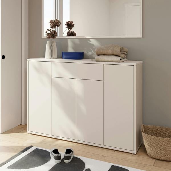 Furniture To Go Alice Springs Shoe Cabinet with 4 Doors Push-to-Open & 1 Drawer Push-to-Open in Sand