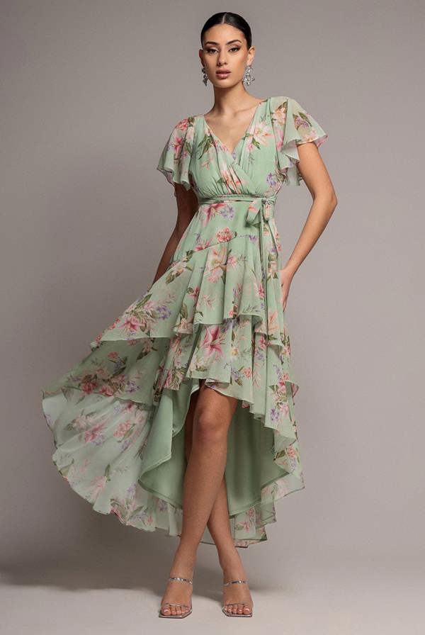 Flutter Sleeve Midaxi Wrap Dress - Sage Green DR5140