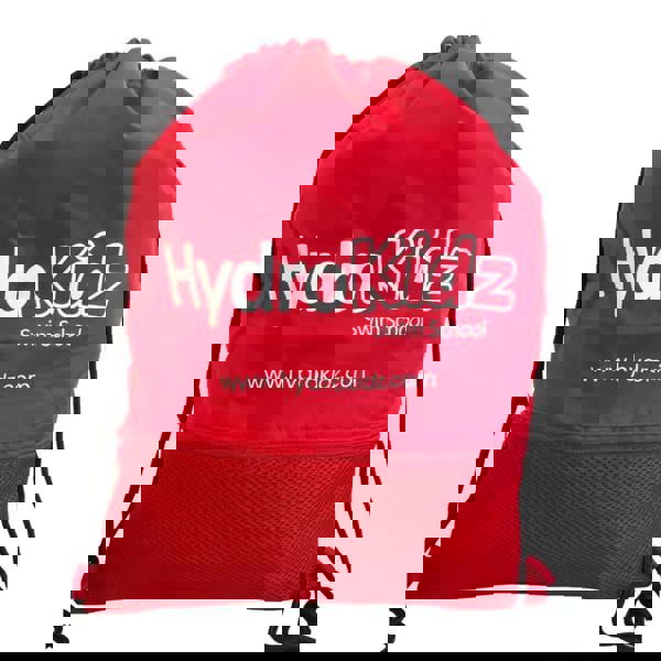 Red HydroKidz drawstring backpack with logo in four bright colours, 5cm depth