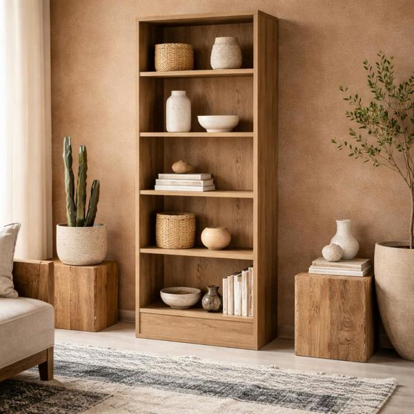 Wyld Haus Hollola Sonoma Wood Tall Wide Bookcase 4 Shelves