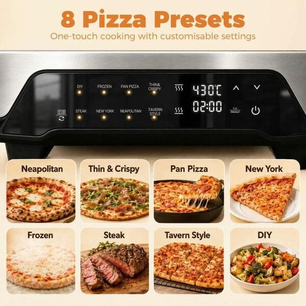 Electric Pizza Oven, 12 Inch Pizza Maker with 8 Preset Modes and Ceramic Stone, 2200W
