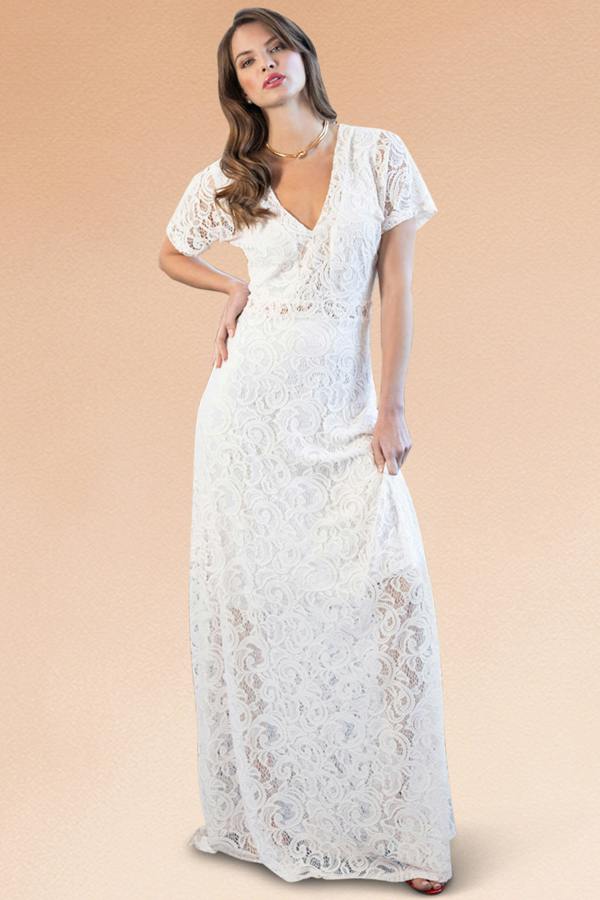 HotSquash Lace Overlay V-Neck Maxi Dress