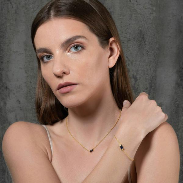 Dainty Gold Bracelet with a Blue Cubic Zirconia Stone - namana.london