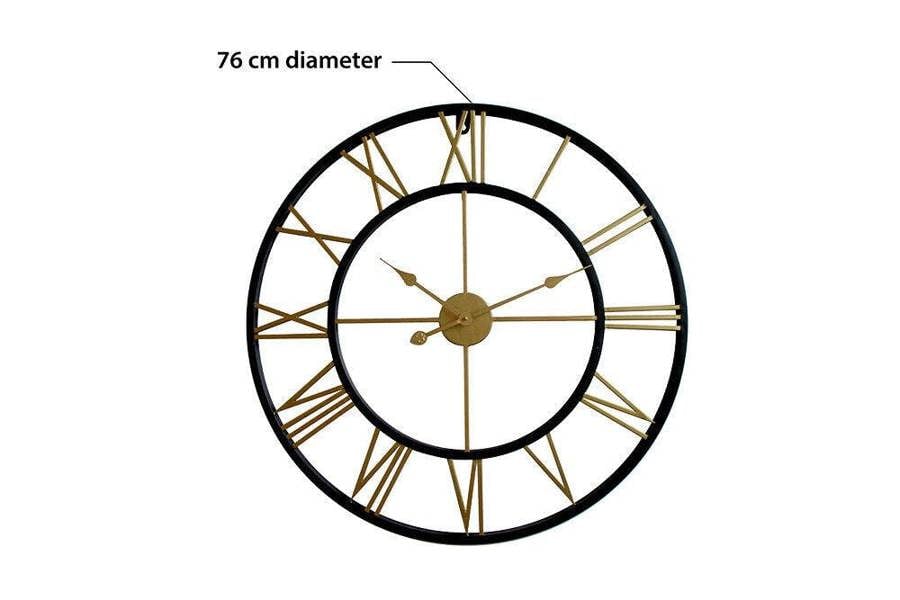 WALPLUS WC2132 - Black & Gold Roman Wall Clock - 76 cm / 30 in