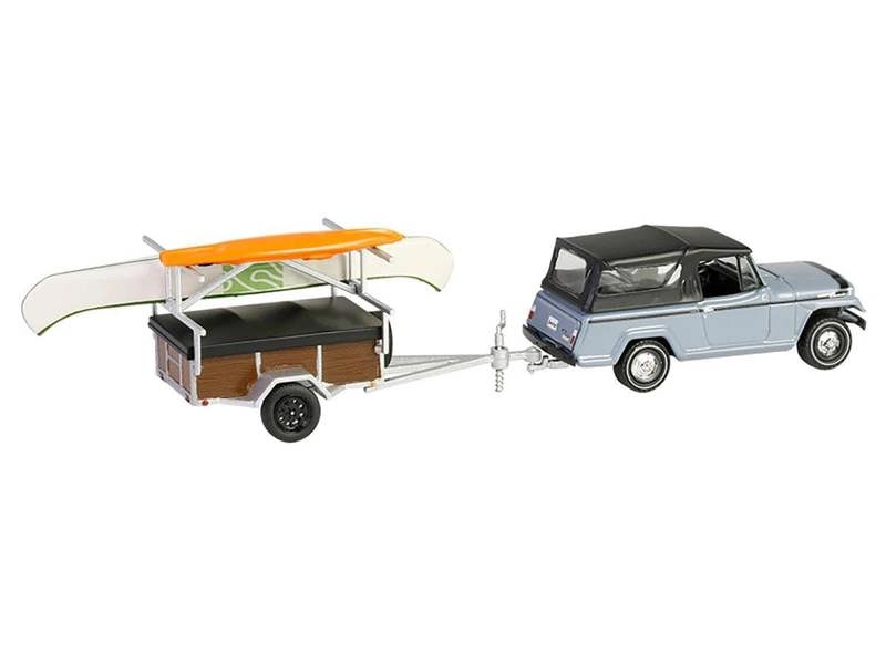 MCSlots 1968 Jeep Jeepster Commando SC-1 Grey Canoe Trailer 1:64 Greenlight 32320B