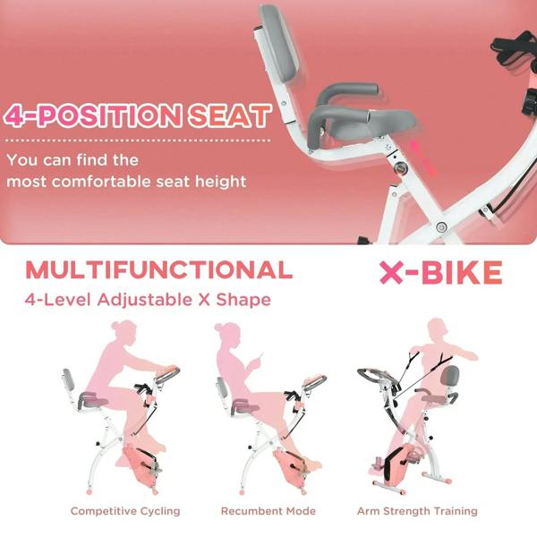 Exercise bike with 4-position adjustable seat and multi-angle handlebar for different training positions