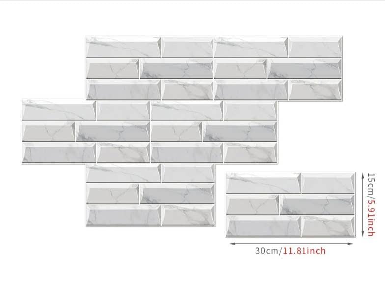 ANYDECO Wallpaper Light Gray 18 Pcs Waterproof Self Adhesive Removable 3D DIY Modern Marble Tile Wall Sticker Home Decor