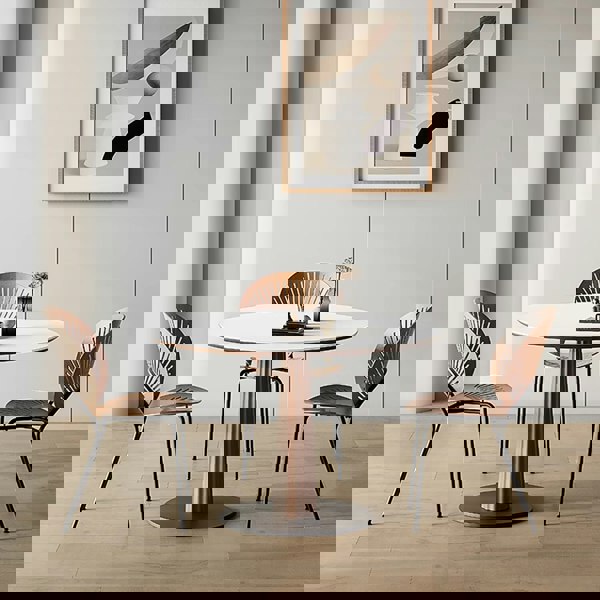 Anderson Small Round Dining Table, Sintered Stone & Solid Wood-Weilai Concept-Weilai Concept