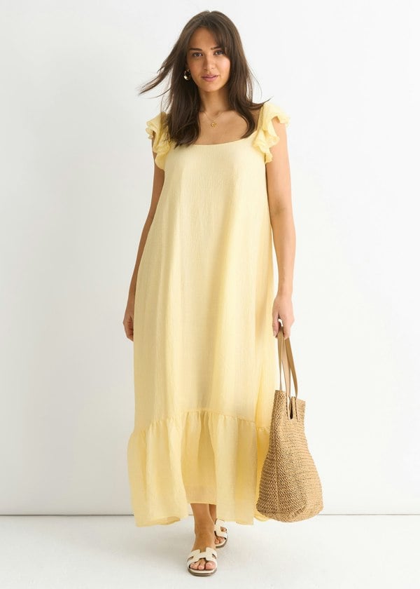 Gini London Lemon Ruffle Short Sleeve Viscose Maxi Dress
