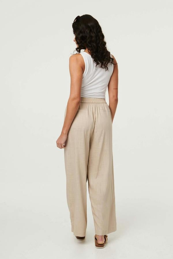 Beige | High Waist Wide Leg Trousers