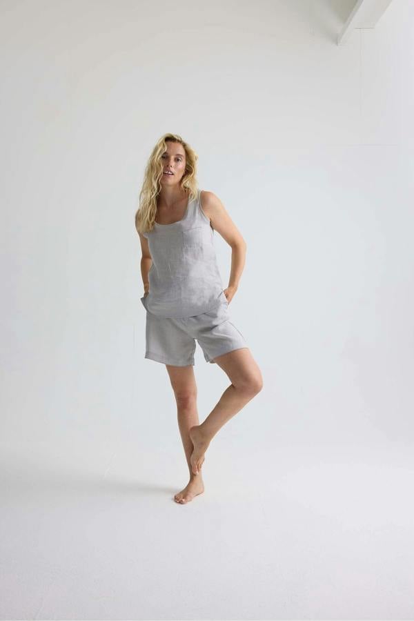 Pretty You London Relaxed Linen Vest In Harbor Mist