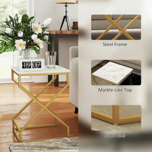 Wyld Haus Revi Set Of 2 Marble Effect Nesting Side Tables Gold Metal Legs