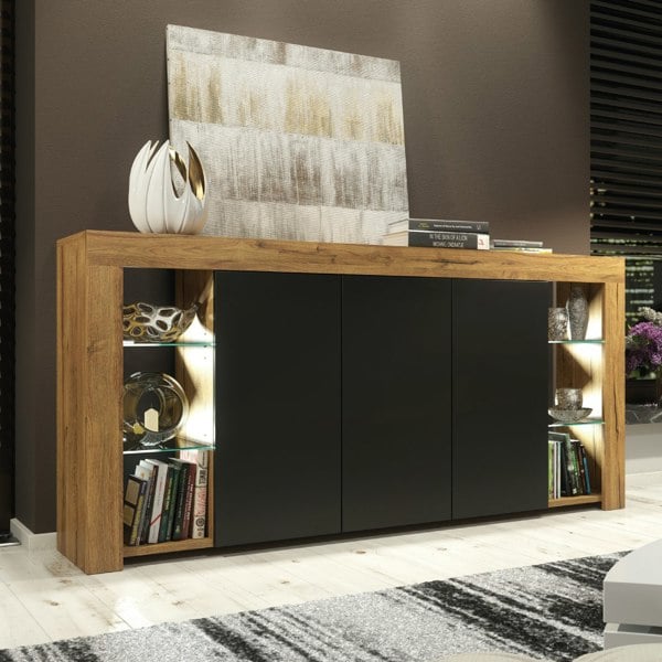 Mex Furniture Exclusive 164cm Sideboard TV Unit Oak Display Cabinet TV Stand Living Room & FREE LED