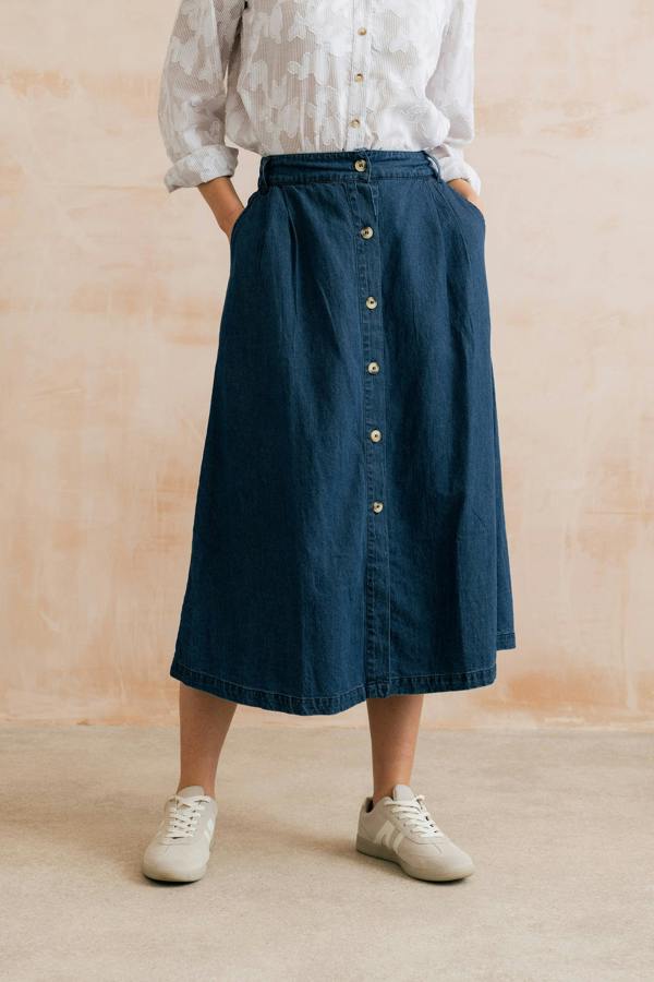 Lily & Me Holly Button Through Denim Midi Skirt