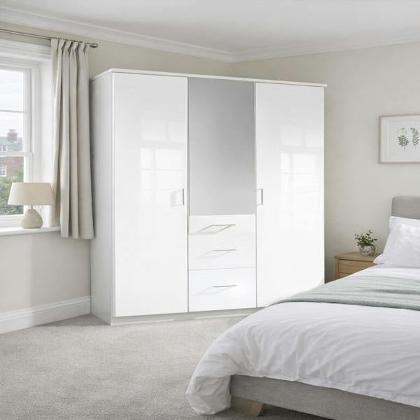 Clack  White And white Gloss 3  Door wardrobe