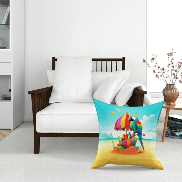 Warren Reed Parrot On A Beach Holiday Floor Cushion