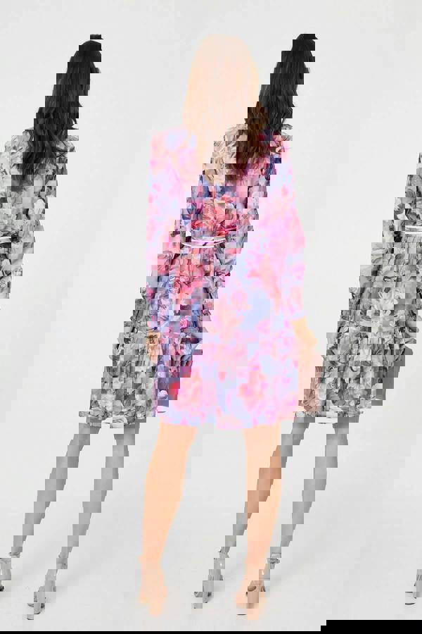 Purple | Floral Tiered Knee Length Shirt Dress