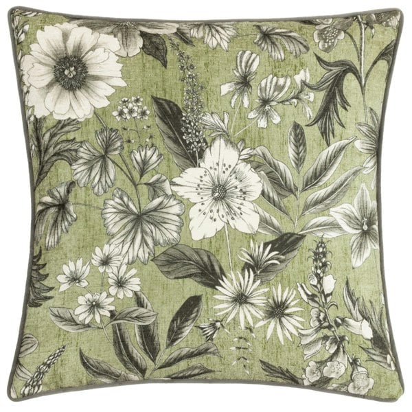 Wylder Harlington Botany Piped Velvet Floral Cushion Cover - Moss