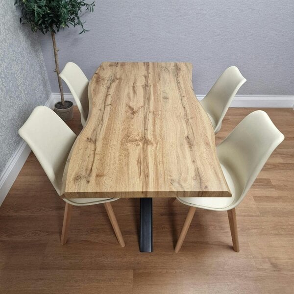 Kosy Koala Modern Dining Set with 4 Cream Plastic Chairs with Faux Leather Seats Kitchen Dining Furniture
