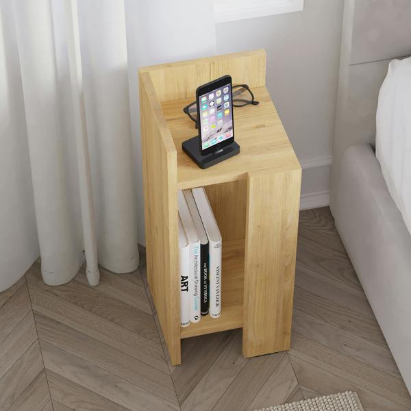 Decortie Elos Bedside Tables Set of 2 Modern Narrow Design with Storage Shelves Right&Left 25x25x60cm