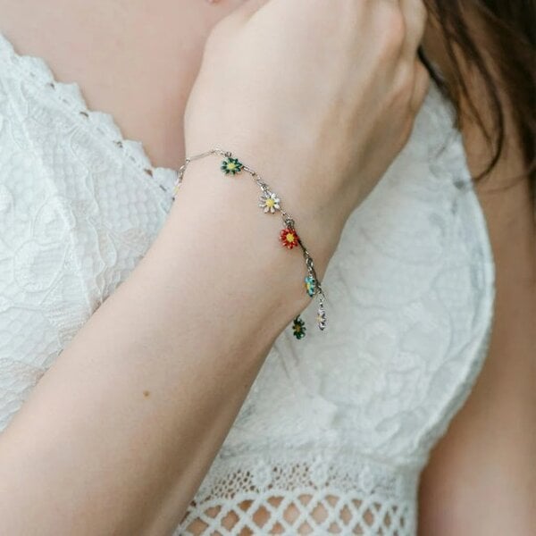 The Colourful Aura Colourful Rainbow Sun Flower Dangle Indie Boho Daisy Floral Charms Bracelet