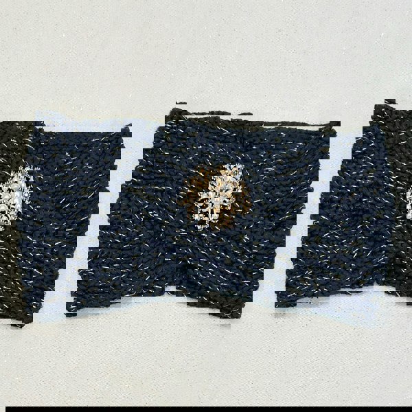 Winter Headband Black and Gold with Pearl Brooch in Organic Cotton Lurex Ear Warmer