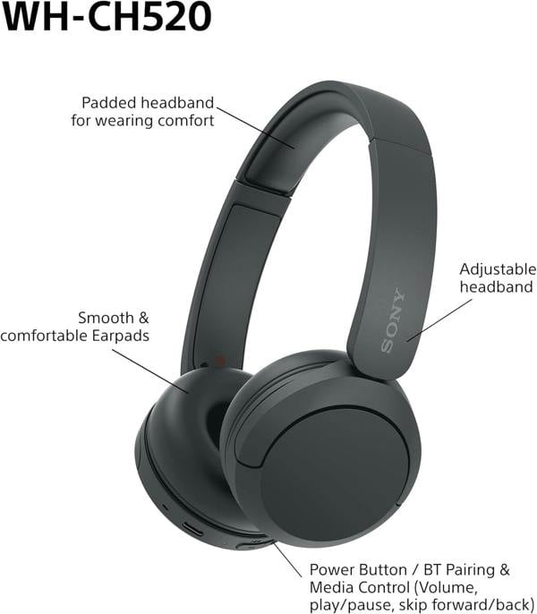 Sony WH-CH520 WIRELESS OVER EAR HEADPHONES BLACK