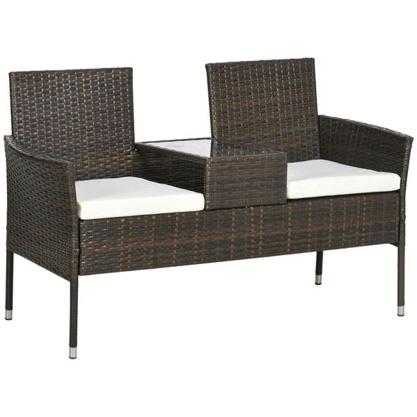 Wyld Haus Renata Faux Rattan Brown 2 Seat Garden Chair With Integrated Coffee Table