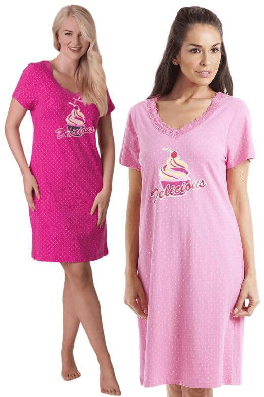 Camille 2 Pack Short Sleeved Summer Cotton Nighties - Breathable & Lightweight Nighties for Women