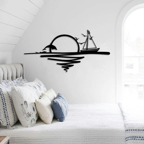 Decortie Sunrise and Sailing Boat Large Metal Wall Art 120x59cm Textured