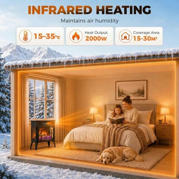 Smart Electric Fireplace Stove Log Burner, 3-Sided Glass WiFi Electric Fire Heater w/ 5-Colour Flame, Black