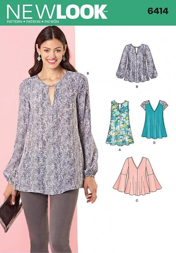 New Look Sewing Pattern 6414, Tops, Tunics for Women, A (8-10-12-14-16-18-20) - Intermediate