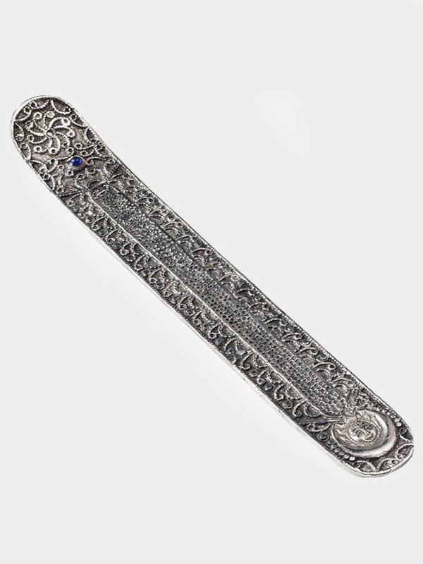 Namaste Metal Embossed Incense Holder With Stone - Moon