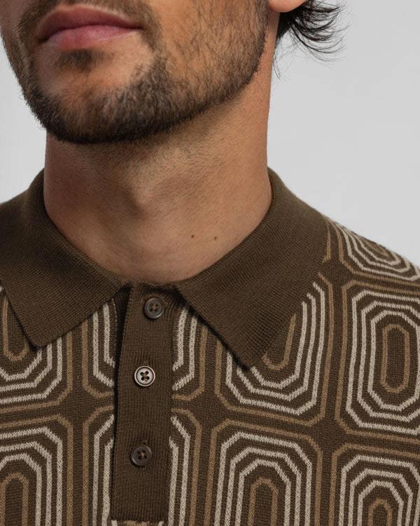 Steel & Jelly Kelsall - Retro Print Knitted Polo Shirt